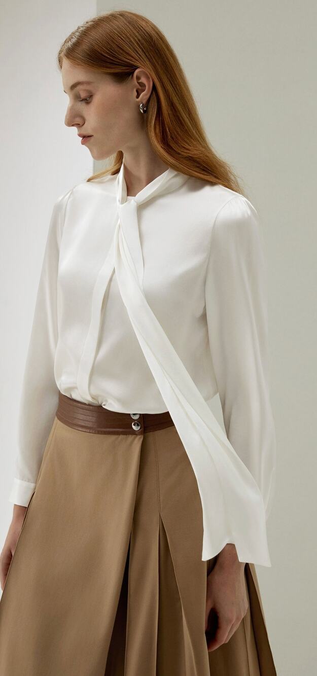 LilySilk M Women Bow-tie Neck Silk Blouse